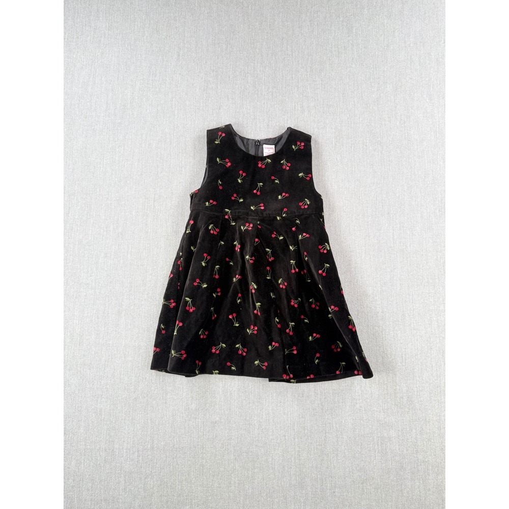 Gymboree Vintage 2002 Girls 2T Black Velvet Cherry Embroidered Jumper Dress